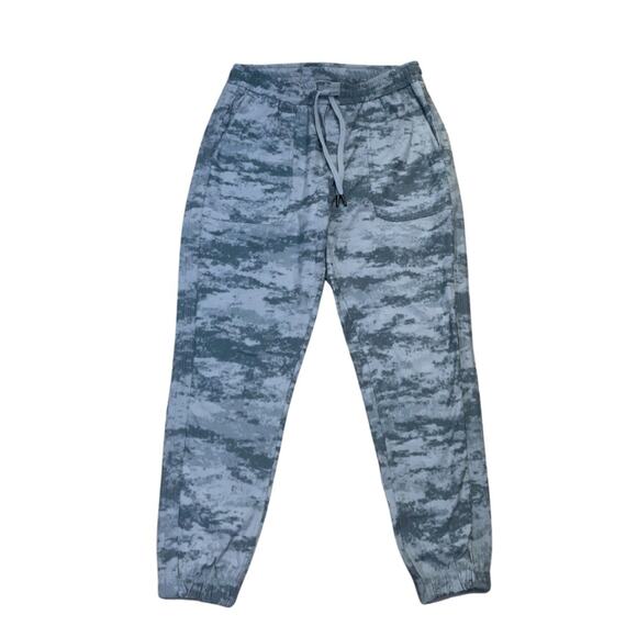 Athleta Farallon Jogger Fog Camo Coast Gray Drawstring Pants Small Blue Green - Picture 1 of 14